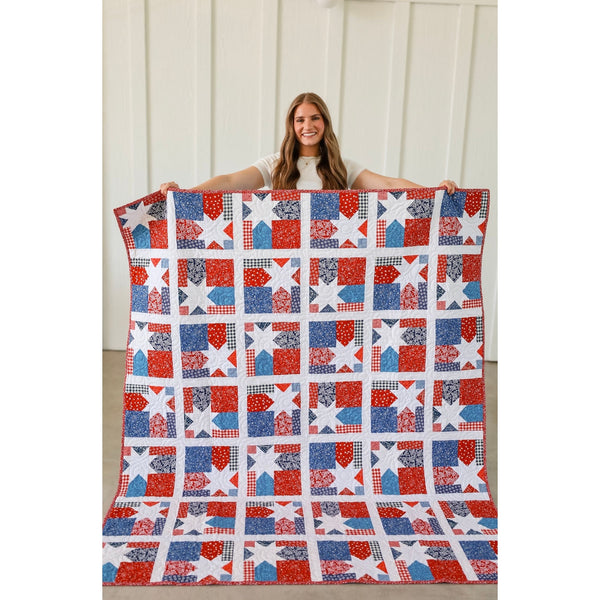 Star Spangled Quilt Kit Fabric Pattern, Binding, And backing Included ALL PRE CUT Throw Quilt Kit 61½" x 72" Ready to Sew Beginner