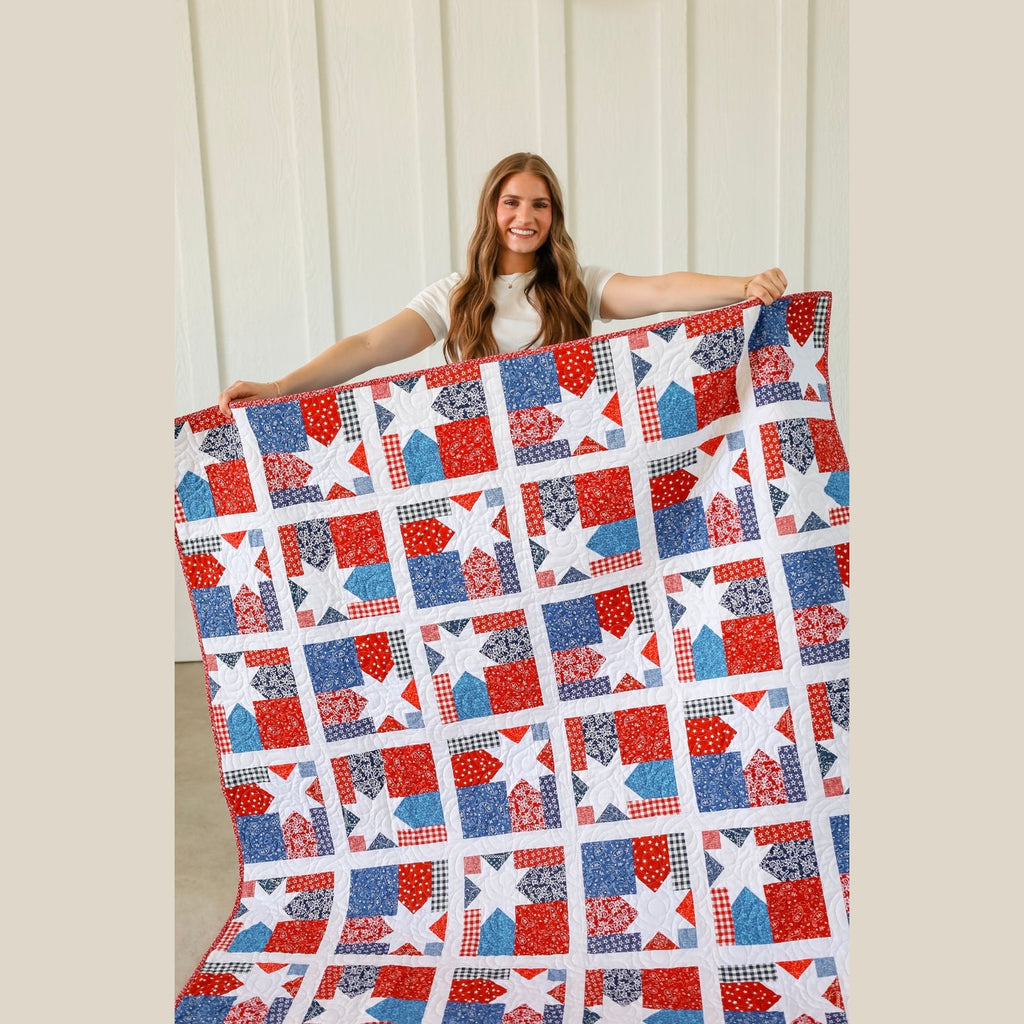 Star Spangled Quilt Kit Fabric Pattern, Binding, And backing Included ALL PRE CUT Throw Quilt Kit 61½" x 72" Ready to Sew Beginner