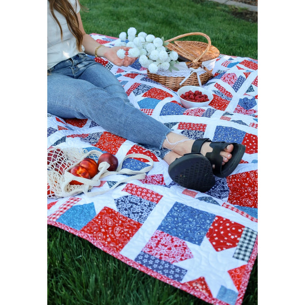 Star Spangled Quilt Kit Fabric Pattern, Binding, And backing Included ALL PRE CUT Throw Quilt Kit 61½" x 72" Ready to Sew Beginner