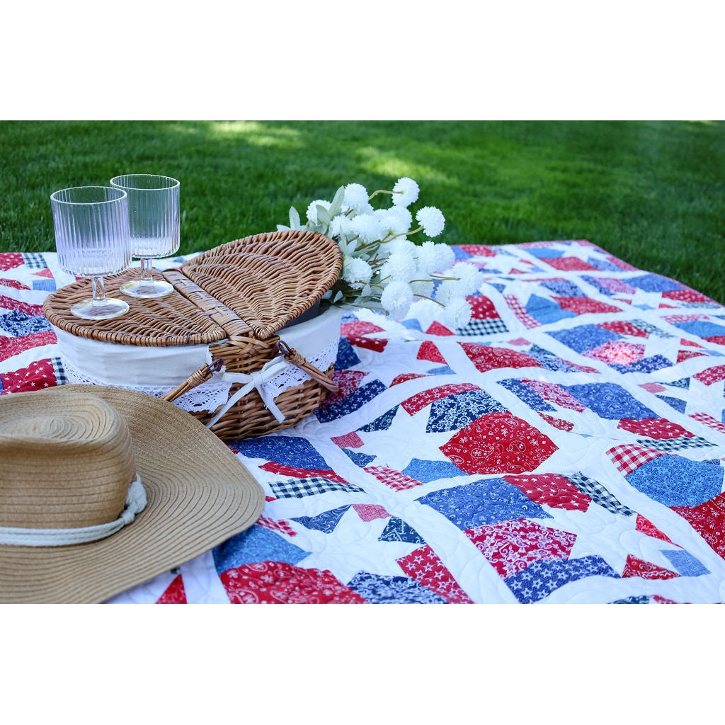 Star Spangled Quilt Kit Fabric Pattern, Binding, And backing Included ALL PRE CUT Throw Quilt Kit 61½" x 72" Ready to Sew Beginner