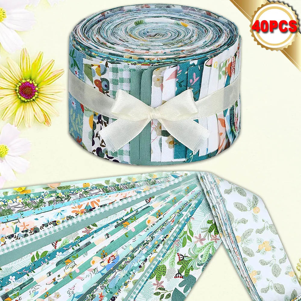 40-Piece Cotton 2.5'' x 10'' Strip Fabric Set for Sewing, Scrapbooking, Quilting, and DIY Projects