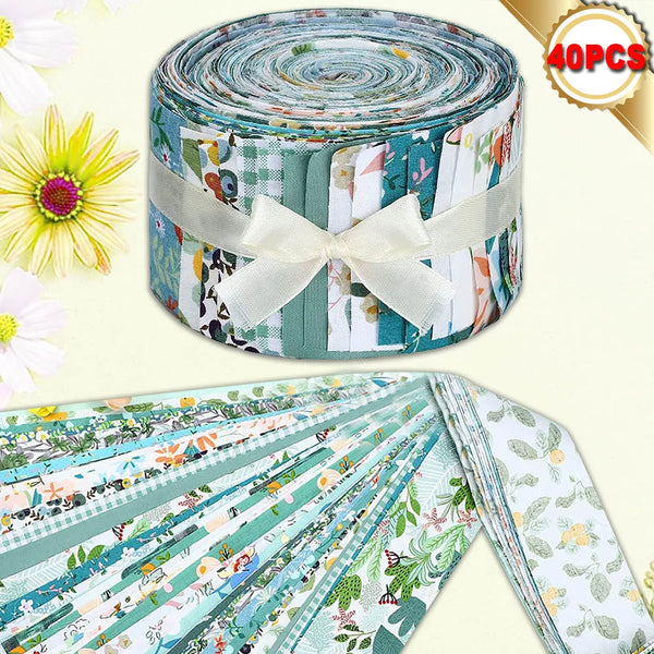 40-Piece Cotton 2.5'' x 9.8'' Strip Fabric Set for Sewing, Scrapbooking, Quilting, and DIY Projects