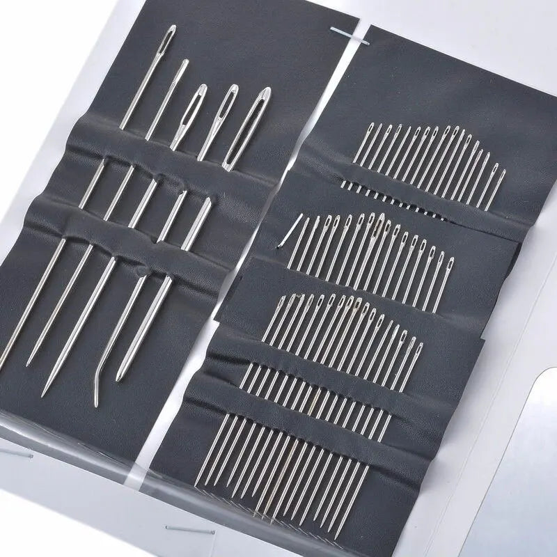 55-Piece Set of Stainless Steel Big Eye Hand Sewing Needles in Various Sizes for Needlework, Sewing, and Embroidery