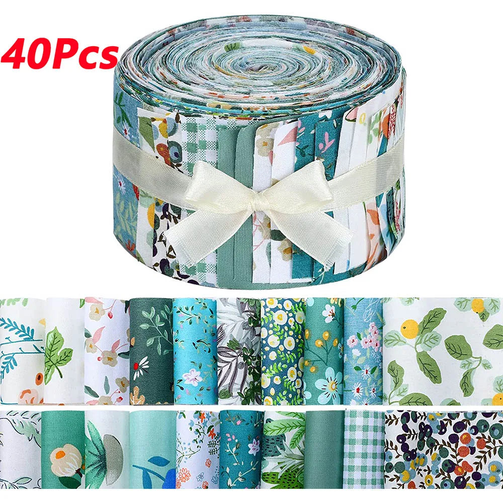 40-Piece Cotton 2.5'' x 9.8'' Strip Fabric Set for Sewing, Scrapbooking, Quilting, and DIY Projects