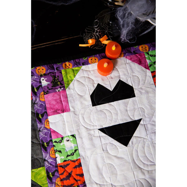 BOO Halloween Haunted Table Runner Set - 16" x 69" with Ghostly Designs, Includes Fabric, Pattern, Binding, and Backing