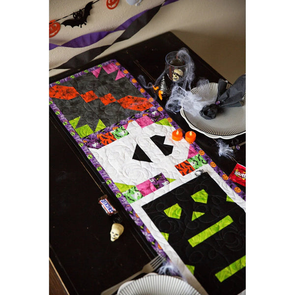 BOO Halloween Haunted Table Runner Set - 16" x 69" with Ghostly Designs, Includes Fabric, Pattern, Binding, and Backing