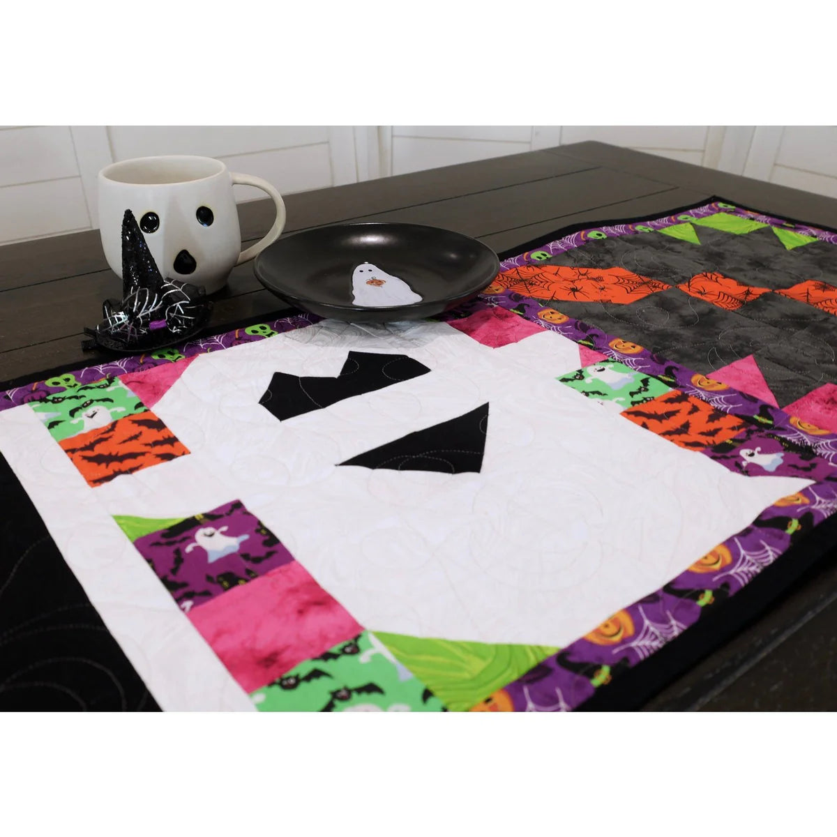 BOO Halloween Haunted Table Runner Set - 16" x 69" with Ghostly Designs, Includes Fabric, Pattern, Binding, and Backing