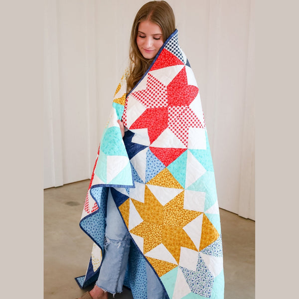 Kaleidoscope Star Pre-Cut Sew-Ready Quilt Kit Beginner Quilt all pre cut includes top pattern binding backing 60 X 75