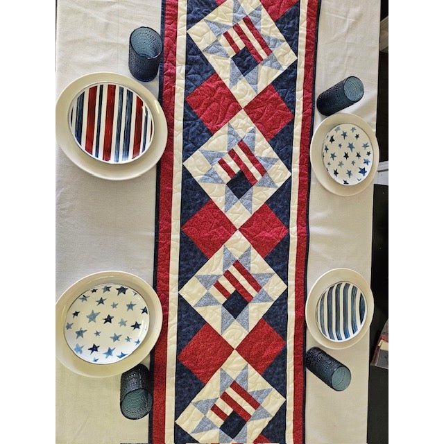 Freedom Festive Pre-Cut Quilt Kit - Patriotic Table Runner, 16" x 64", Complete with Pattern, Binding & Backing