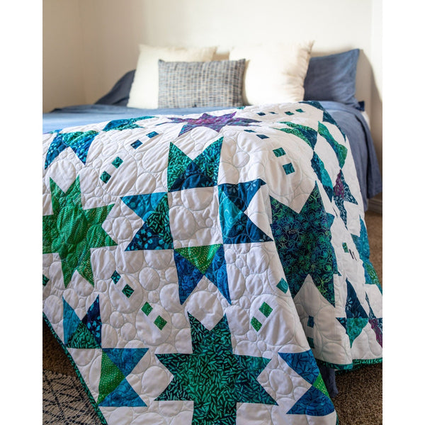 Celestial Azure Quilt-Set vorgeschnitten: Komplettset mit Muster, Bindung und Rückseite – ein modernes Morgan-Design