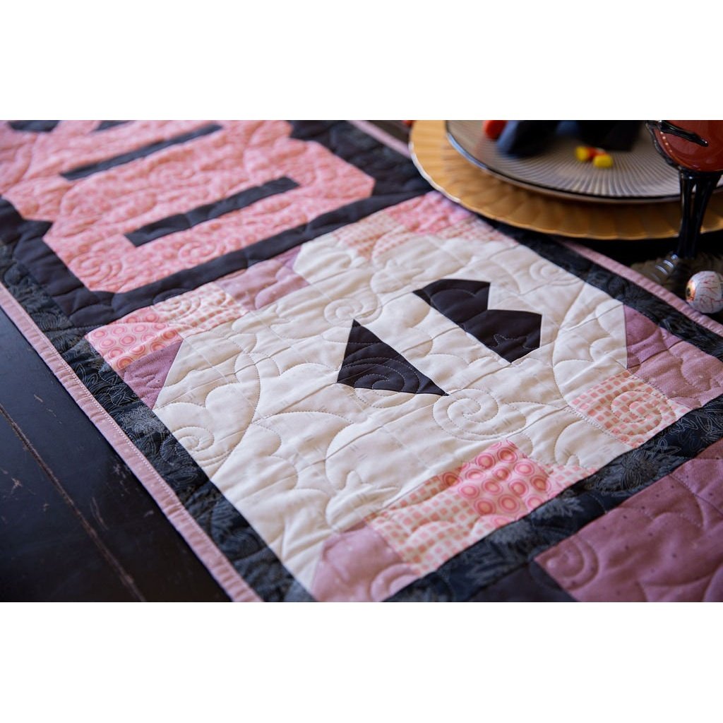 Phantom Chic: Pink Haunted Table Runner Set - 16" x 69" with Ghostly Designs, Includes Fabric, Pattern, Binding, and Backing