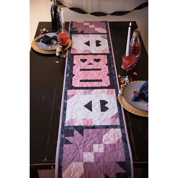 Phantom Chic: Pink Haunted Table Runner Set - 16" x 69" with Ghostly Designs, Includes Fabric, Pattern, Binding, and Backing